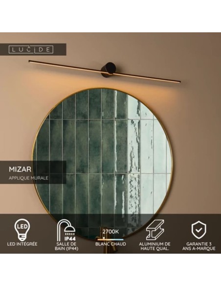 Applique murale Salle de bains LED 1x11W 2700K IP44 Noir - Lucide - Mizar