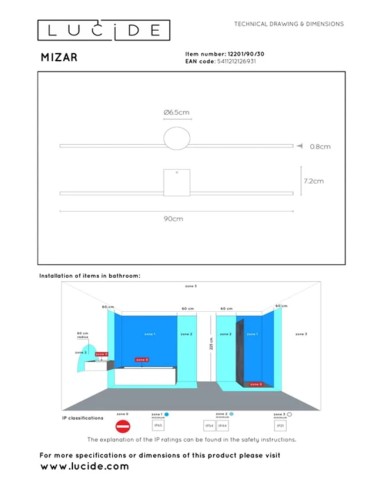Applique murale Salle de bains LED 1x11W 2700K IP44 Noir - Lucide - Mizar