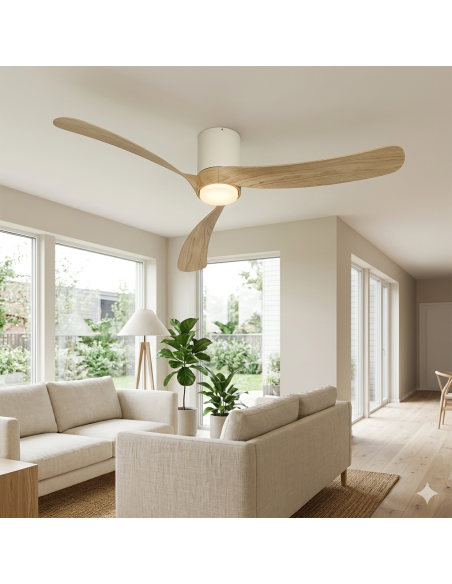 Ventilateur Diam.132 cm 19 W 2660 LM 3000K / 5000K Céramique Blanc et bois - Mantra - Nemo II L