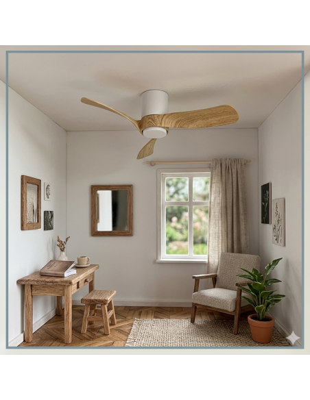 Ventilateur Diam.72 cm 15 W 2100 LM 3000/5000K Blanc et Bois - Mantra - Nemo II XS