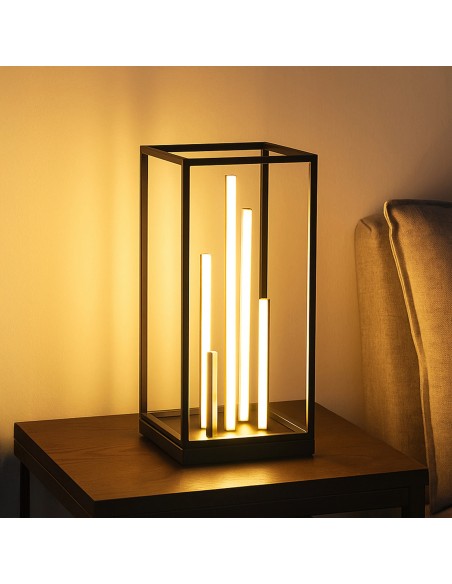 Lampe de table LED Grid noire sable avec détails dorés