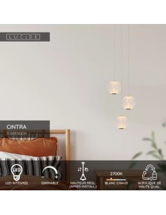 Suspension Led Diam. 25cm Dimmable 3 x4,7W 2700K Or mat - Lucide - Cintra 2