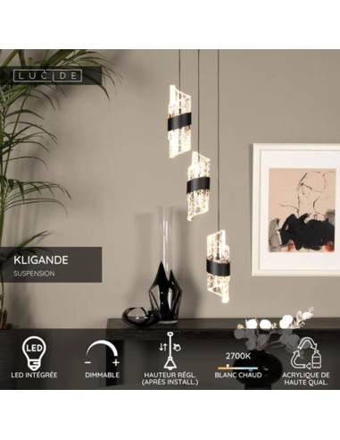 Suspension Diam. 25 cm LED 3x8W 2700K 600LM Noir - Lucide - Kligande