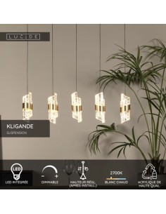 Suspension LED 5 x 7.8W 2700K 620 LM Or mat/ laiton - Lucide - Kligande 2