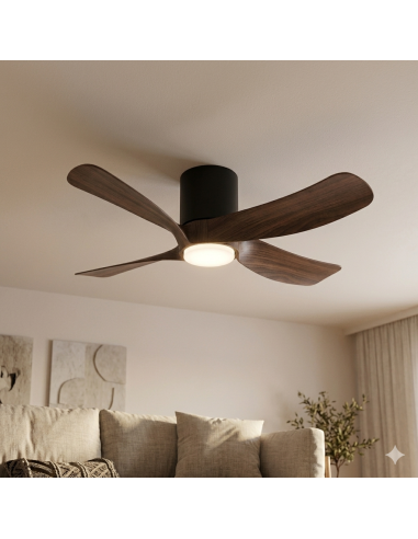 Ventilateur plafond Diam. 72 cm 15 W 3000/5000 K Noir et Bois - Mantra - Nemo II XS