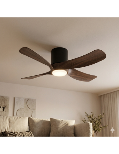 Ventilateur plafond Diam. 72 cm 15 W 3000/5000 K Noir et Bois - Mantra - Nemo II XS