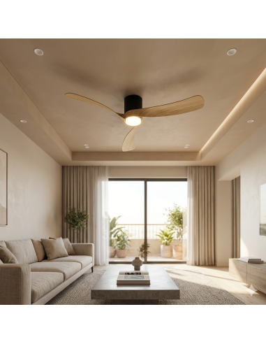 Ventilateur plafond Diam.122 cm 24 W 2700/5000K Noir et Imitation Bois  -Mantra- Nemo M