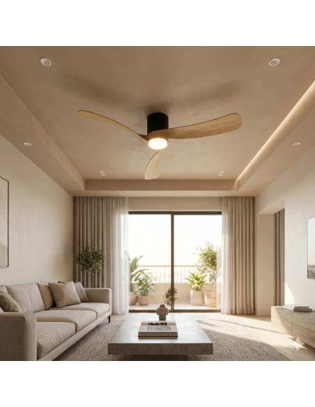 Ventilateur plafond Diam.122 cm 24 W 2700/5000K Noir et Imitation Bois  -Mantra- Nemo M