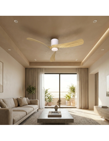 Ventilateur plafond Diam.122 cm 24 W 2700/5000K Blanc et Bois - Mantra- Nemo M