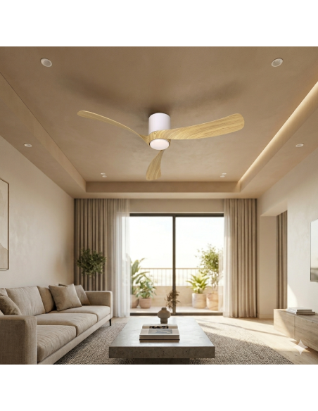 Ventilateur plafond Diam.122 cm 24 W 2700/5000K Blanc et Bois - Mantra- Nemo M