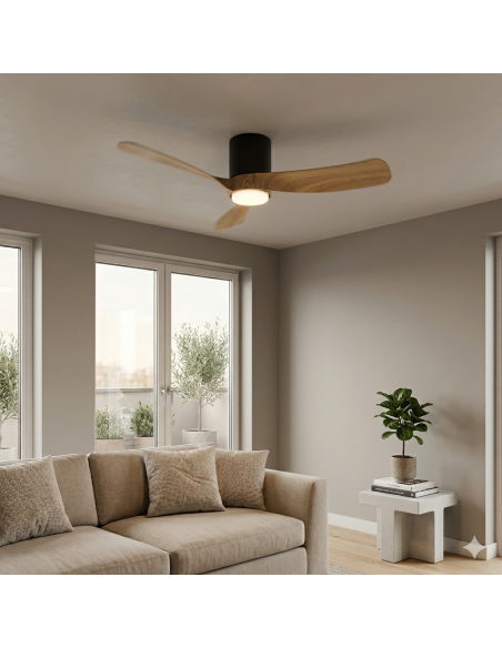 Ventilateur plafond Diam. 97cm 24 W 2700/5000K Noir et Bois clair - Mantra - Nemo S
