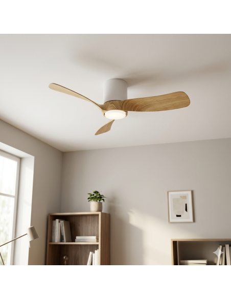 Ventilateur plafond Diam.72 cm 18 W 2700/5000K Blanc et bois -Mantra - Nemo XS