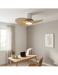Ventilateur plafond Diam.75 cm 18 W 3000/5000K Blanc et Bois- Mantra - Nénufar 2