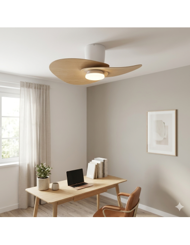 Ventilateur plafond Diam.75 cm 18 W 3000/5000K Blanc et Bois- Mantra - Nénufar