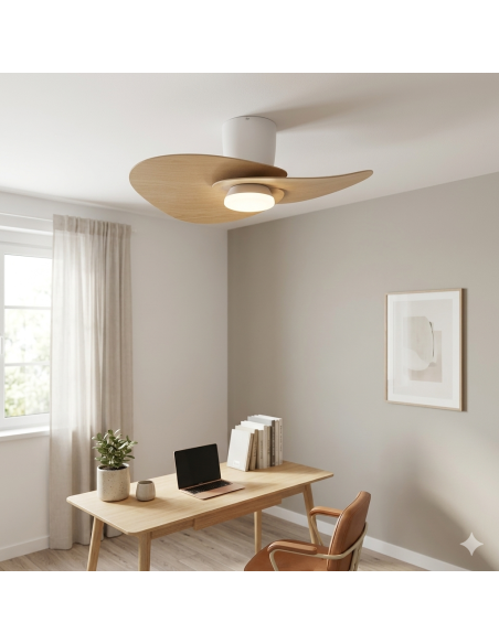 Ventilateur plafond Diam.75 cm 18 W 3000/5000K Blanc et Bois- Mantra - Nénufar