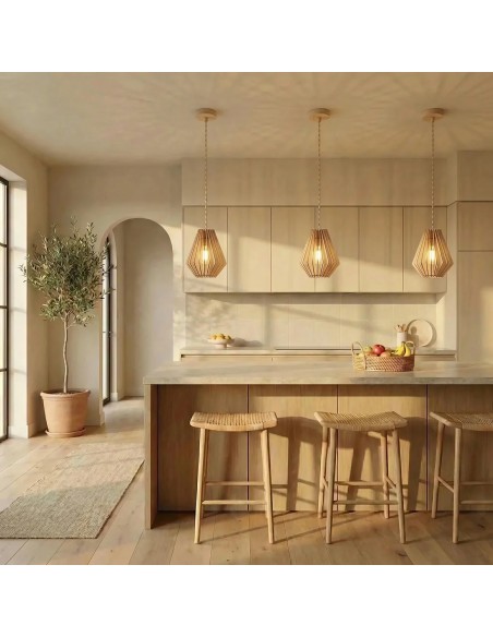 Suspension Led bois - Atelier Loupiote - Ambre