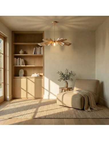 Suspension en bois teinté chêne Diam. 120 cm 1xE27 12 W - Atelier Loupiote - Aurora