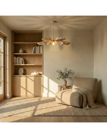 Suspension en bois teinté chêne Diam. 120 cm 1xE27 12 W - Atelier Loupiote - Aurora