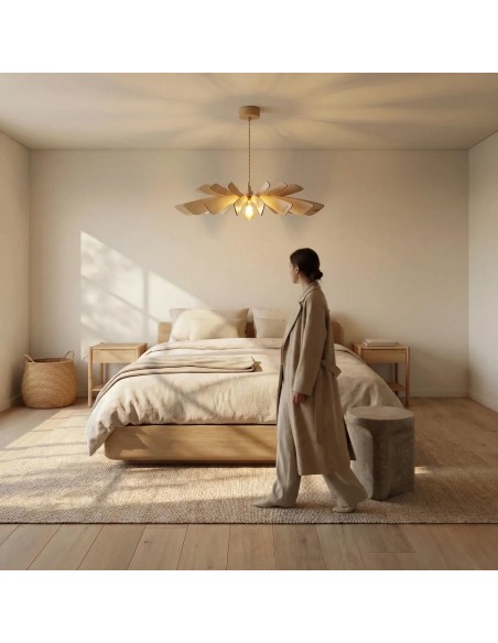 Suspension en bois teinté chêne Diam. 120 cm 1xE27 12 W - Atelier Loupiote - Aurora