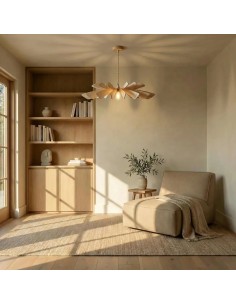 Suspension en bois teinté chêne Diam. 100 cm 1xE27 12 W - Atelier Loupiote - Aurora 2
