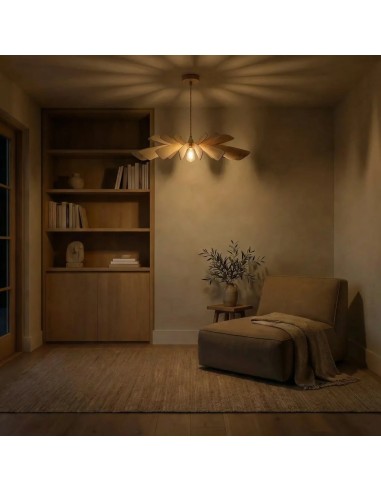 Suspension en bois teinté chêne Diam. 100 cm 1xE27 12 W - Atelier Loupiote - Aurora