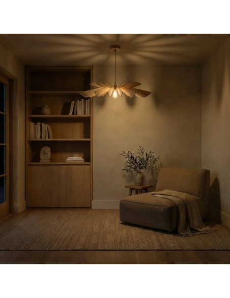 Suspension en bois teinté chêne Diam. 80 cm 1xE27 12 W - Atelier Loupiote - Aurora