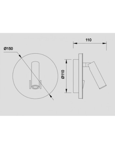 Applique murale intérieure liseuse Led  - Mantra - Cayman ronde - dessin technique