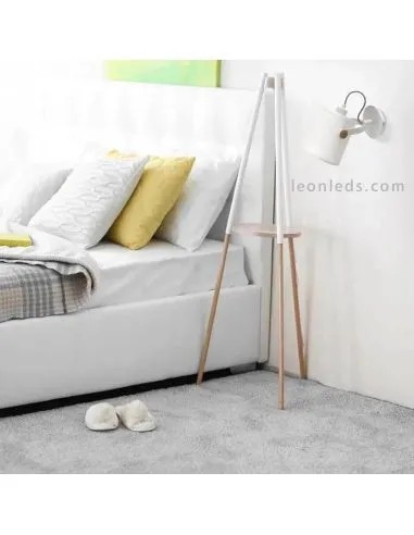 Détail applique murale Nordica finition bois et textile blanc intérieur IP20