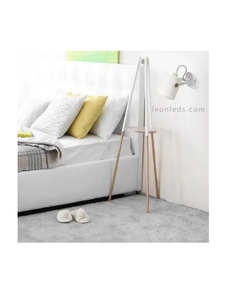 Détail applique murale Nordica finition bois et textile blanc intérieur IP20