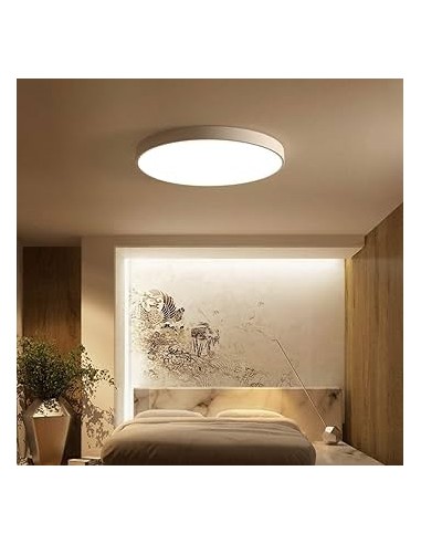 Plafonnier LED Cumbuco II blanc installé dans chambre ou bureau lumineux