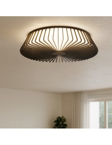 Plafonnier LED Himalaya Plafon bois installé dans salon chaleureux moderne
