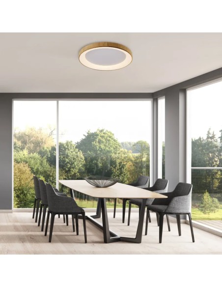 Plafonnier LED Niseko II installé dans grand salon contemporain lumineux