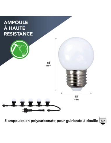 Pack de 5 ampoules E27 0,8W 50LM 3000K/blanc chaud - Tibelec