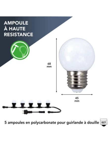 Pack de 5 ampoules E27 0,8W 50LM 3000K/blanc chaud - Tibelec