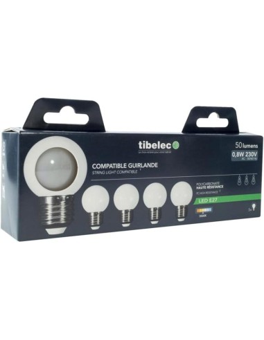 Pack de 5 ampoules E27 0,8W 50LM 3000K/blanc chaud - Tibelec