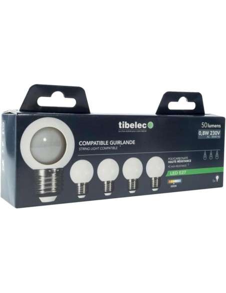 Pack de 5 ampoules E27 0,8W 50LM 3000K/blanc chaud - Tibelec