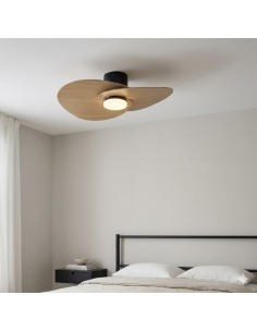 Ventilateur plafond Diam. 75cm 18 W 3000/5000K Noir et Bois - Mantra - Nénufar 2