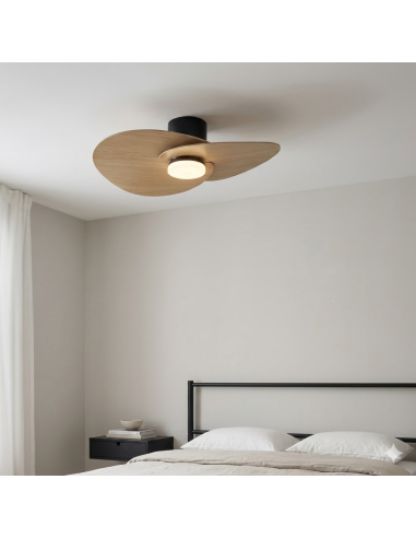 Ventilateur plafond Diam. 75cm 18 W 3000/5000K Noir et Bois - Mantra - Nénufar