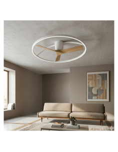 Ventilateur Diam.75 cm Dim. 45 W 3000/5000K Blanc et Bois- Mantra - Nepal II 2