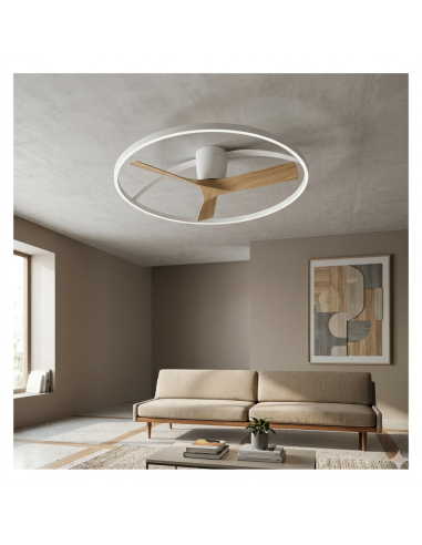 Ventilateur Diam.75 cm Dim. 45 W 3000/5000K Blanc et Bois- Mantra - Nepal II