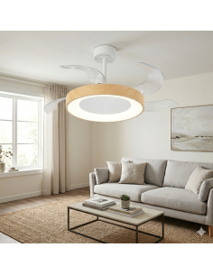 Ventilateur Diam.65cm Dim. 36W 3000/5000K Blanc et Bois - Mantra - Niseko fan II L 2