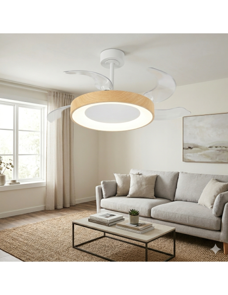 Ventilateur Diam.65cm Dim. 36W 3000/5000K Blanc et Bois - Mantra - Niseko fan II L