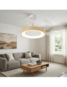 Ventilateur Diam.49cm Dim. 40 W 3000/5000K Blanc et Bois - Mantra- Niseko fan II M 2