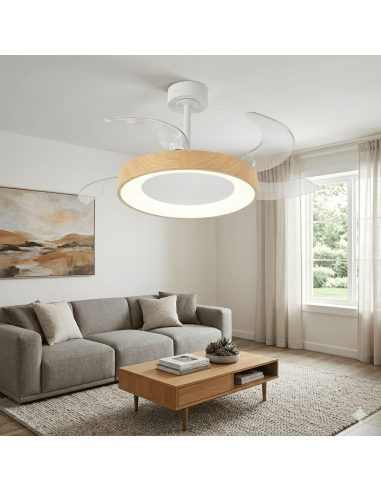 Ventilateur Diam.106cm Dim. 40 W 3000/5000K Blanc et Bois - Mantra- Niseko fan II M
