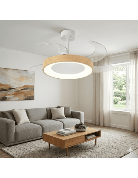 Ventilateur Diam.106cm Dim. 40 W 3000/5000K Blanc et Bois - Mantra- Niseko fan II M