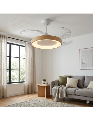 Ventilateur Diam.91cm Dim. 36W 3000/5000K Blanc et bois - Mantra - Niseko fan II S