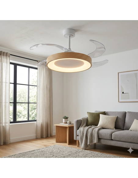 Ventilateur Diam.91cm Dim. 36W 3000/5000K Blanc et bois - Mantra - Niseko fan II S
