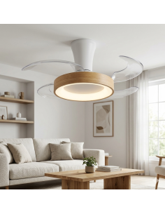 Ventilateur Diam.71 cm Dim. 20 W 3000/5000K Blanc et Bois - Mantra - Niseko fan II XS 2