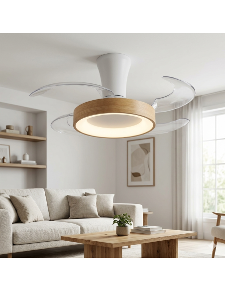 Ventilateur Diam.91 Dim. 45W 3000/5000K Blanc et Bois - Mantra- Niseko fan S