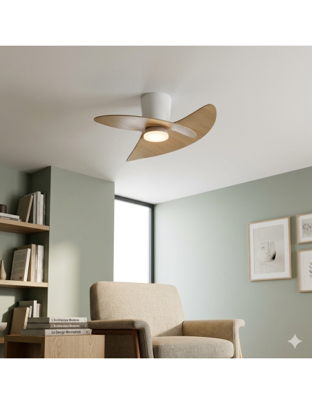 Ventilateur Dim. 18 W 3000/5000K 2520 LM Blanc et Bois - Mantra - Ona